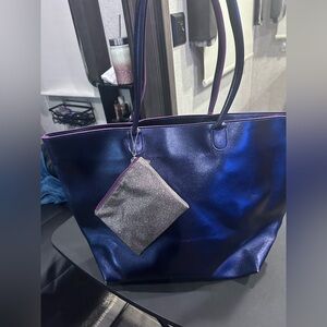 Elegant Blue/Purple  Tote Bag with Glitter Pouch